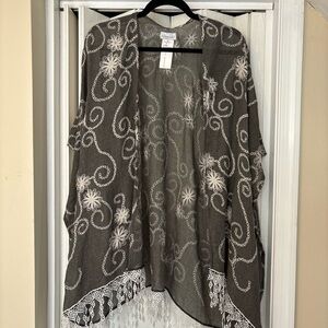 Harve Benard Gray and White Embroidered Kimono